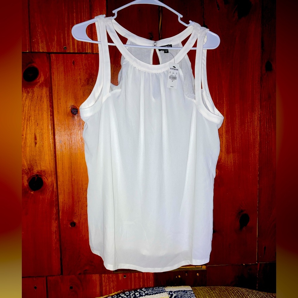 Express White Unique Shoulder tank top